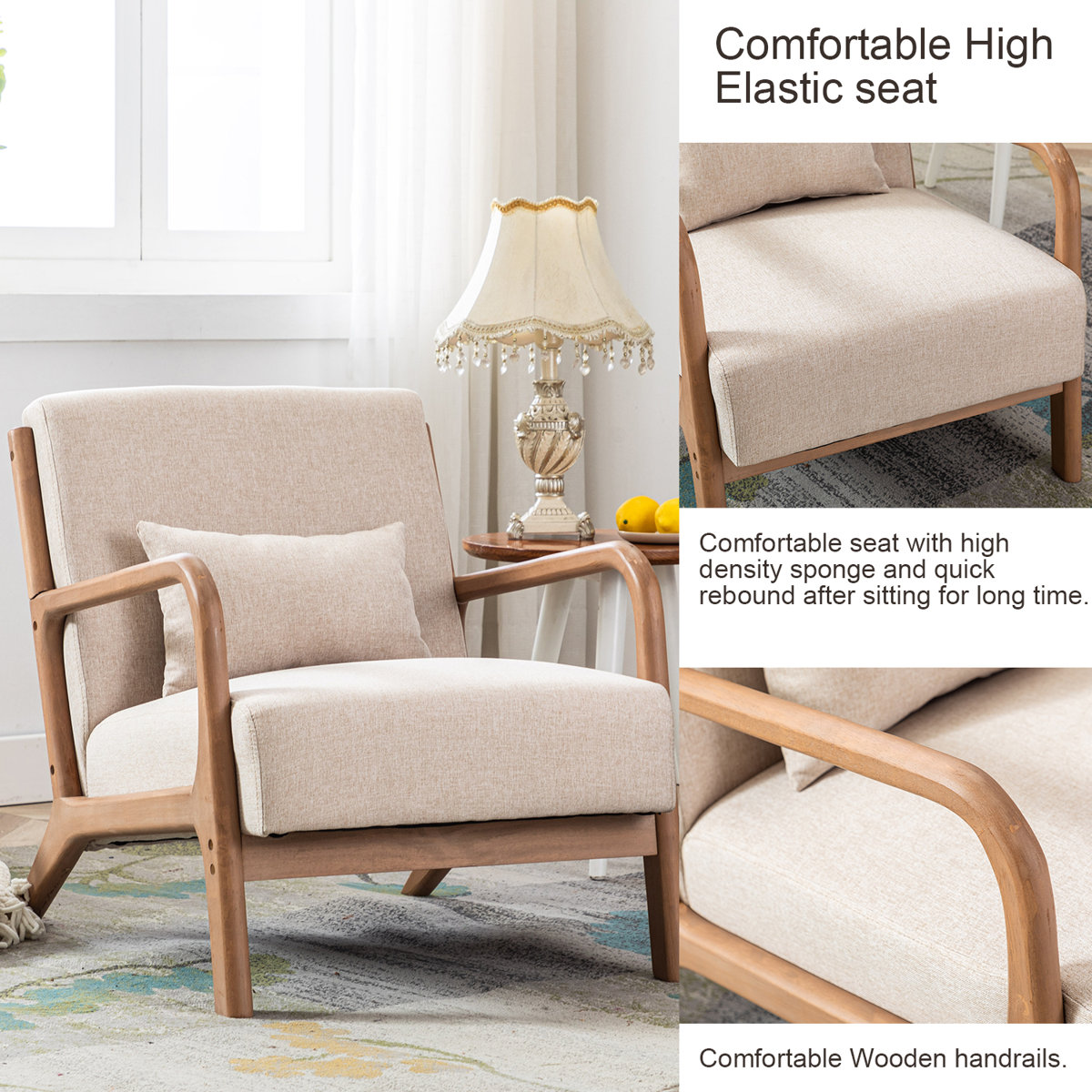 Hertford 26" Wide Mid Century Upholstered Solid Wood Accent Chair with an Extra Pillow